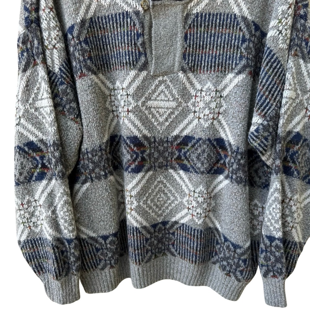 Fischer Vintage 90s Geometric Shawl Neck Oversized Knit Grandpa Sweater Mens - Picture 10 of 10